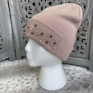 Pastel pink beanie girls OS sparkly rhinestones angelic Barbie girlhoodcore